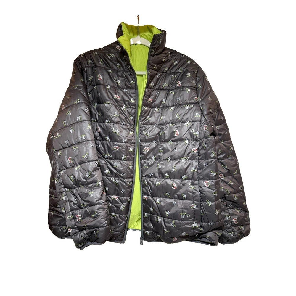 Disney Star Wars Grogu Reversible Puffer Jacket Gray Lime Green Baby Yoda Coat